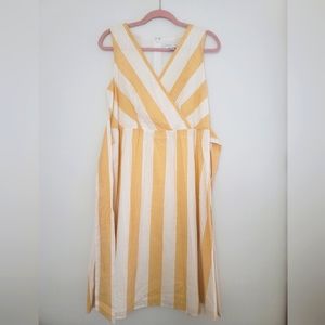 Christopher & Banks yellow and white 100% cotton striped sleeveless dress